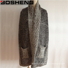 Gray Color Lady Knitted Pocket Winter Scarf Shawls